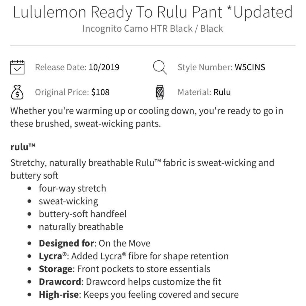 Lululemon Ready To Rulu Pant in Incognito Camo HTR Black / Black Size 6 - Image 9
