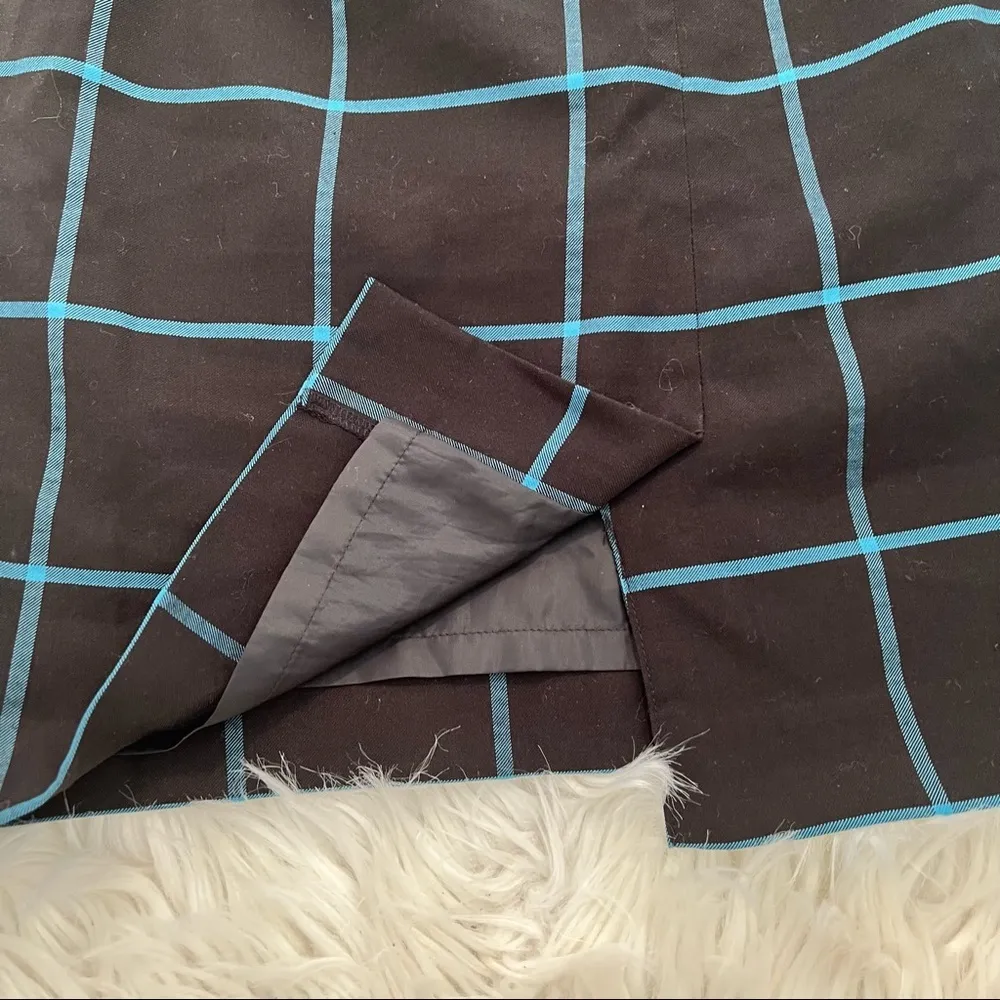 Loft A-Line Shift Skirt Black Teal Window Pane Plaid - Image 8