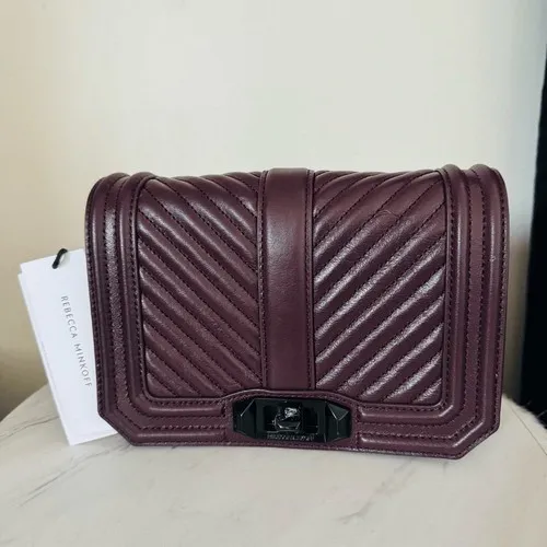 Rebecca Minkoff Small Love Leather Quilted‎ Crossbody Bag,  Burgundy, NWT - Image 4