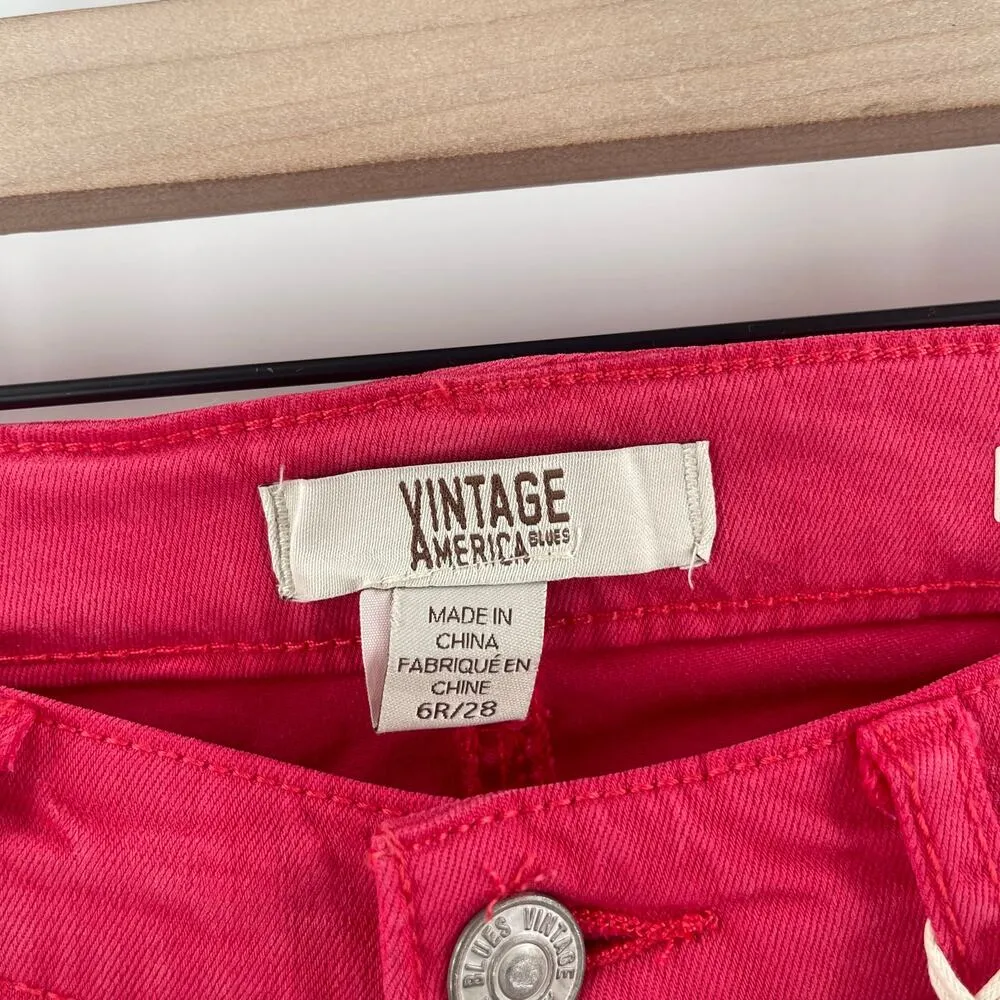 VINTAGE AMERICA BLUES Jeans Size 6R/28 Missy Stretch Skinny Red/Pink Zipper NWT Red - Image 5