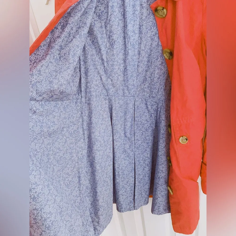 Trench Coat Womens Size Small Coral Pink Heavy Cotton Floral Lined - Image 7
