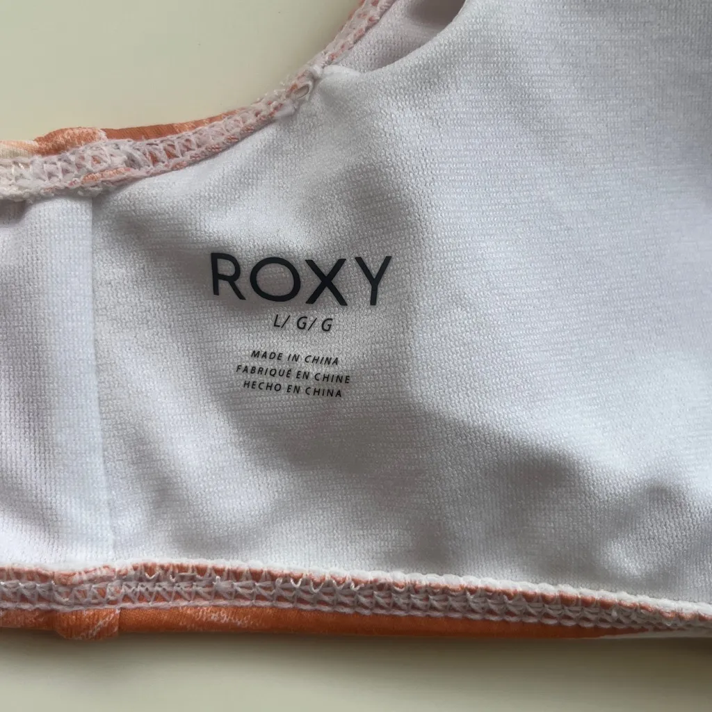 Roxy Floral Pattern V-neck Bikini Top in Peach Orange Women's Large - Image 6