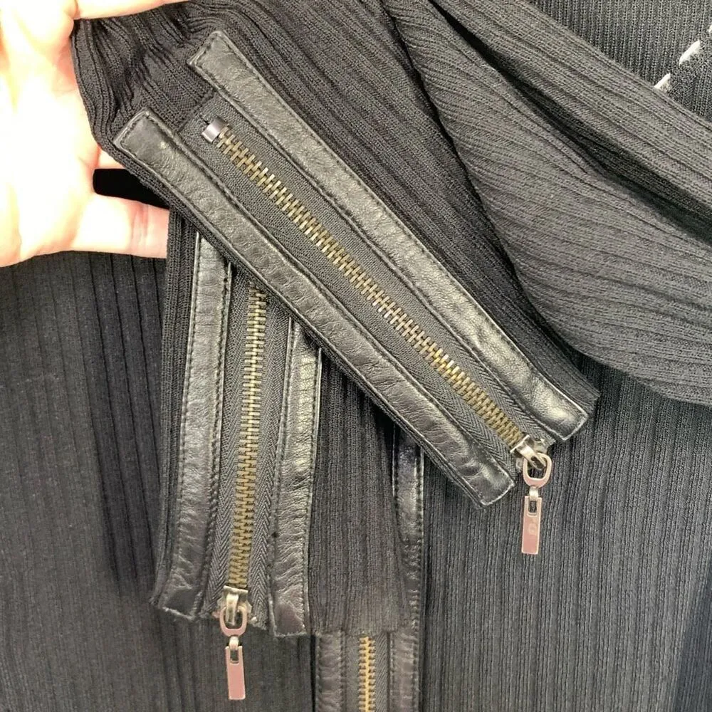 Madison studio full zip, black, leather trim, cardigan, size large ￼ Black - Image 7