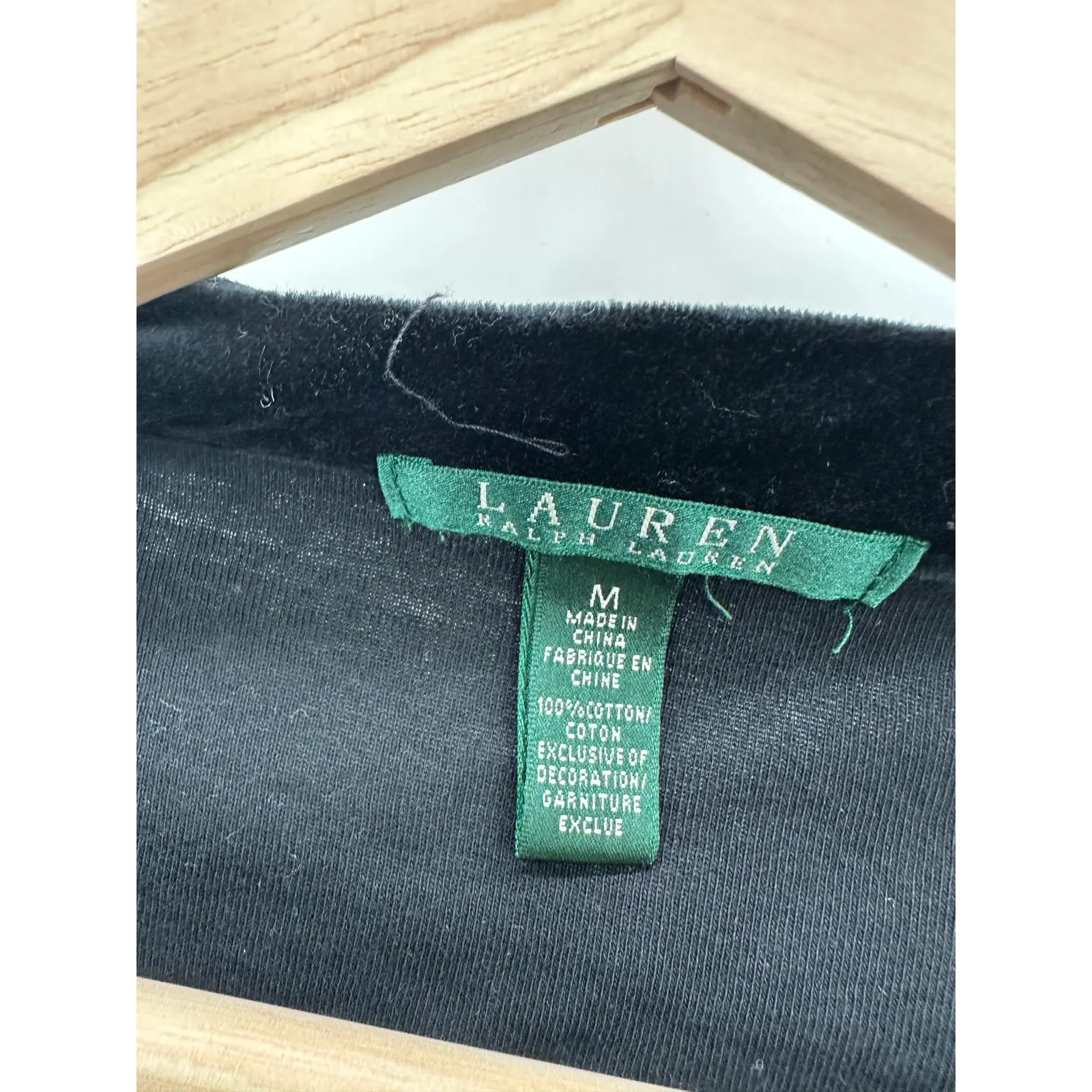 Lauren Ralph Lauren Women Black Velvet Trim Long Sleeve Shirt Square Neckline M - Image 6