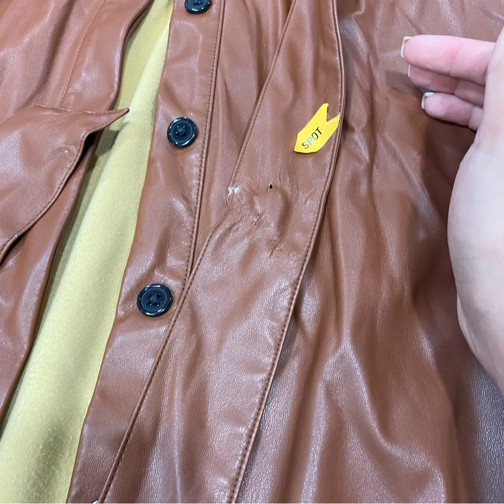 Marissa Webb Faux Leather Shirt Dress Size 10 Brown - Image 7