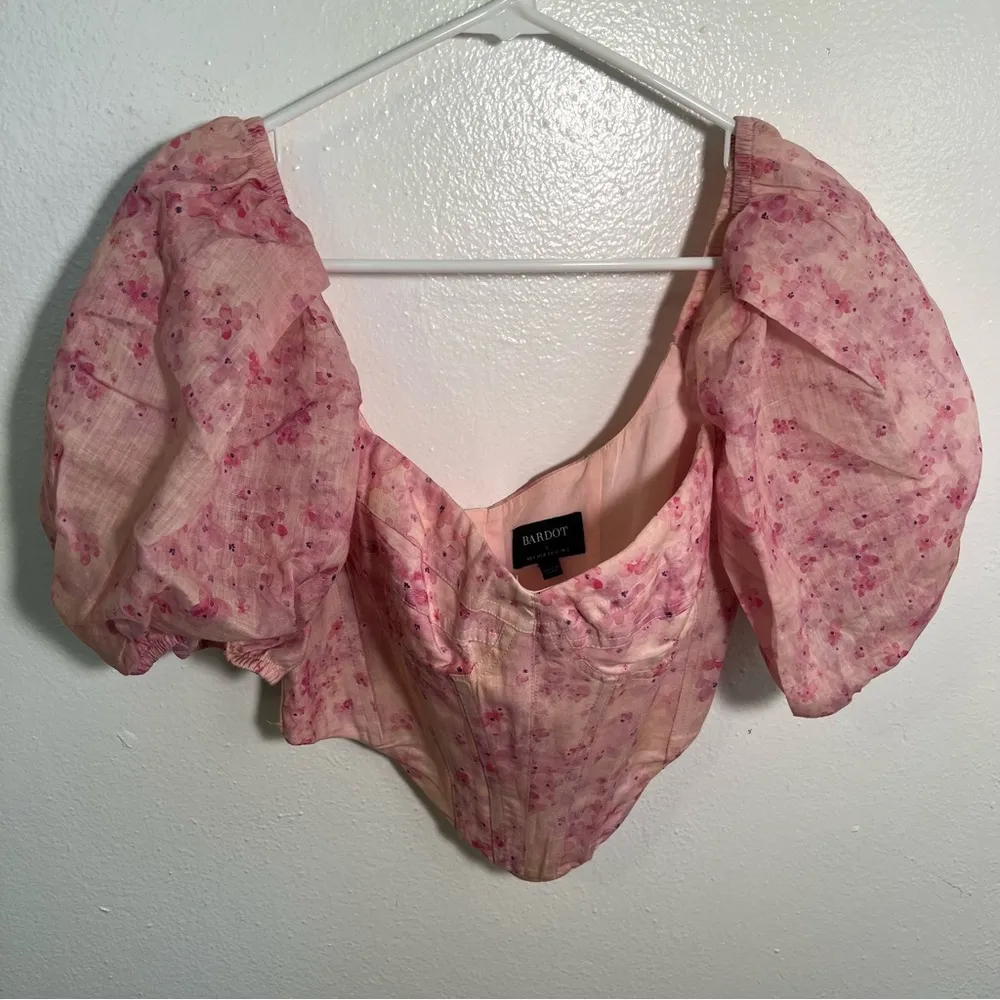 Bardot Kiah Puff Sleeve Corset Top Pink Purple Floral 4 - Image 3