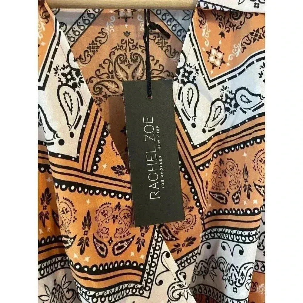 NWT Rachel Zoe Woven Boho Top Shirt‎ Wrap Blouse Sleeveless Satin Size S Bandana - Image 4