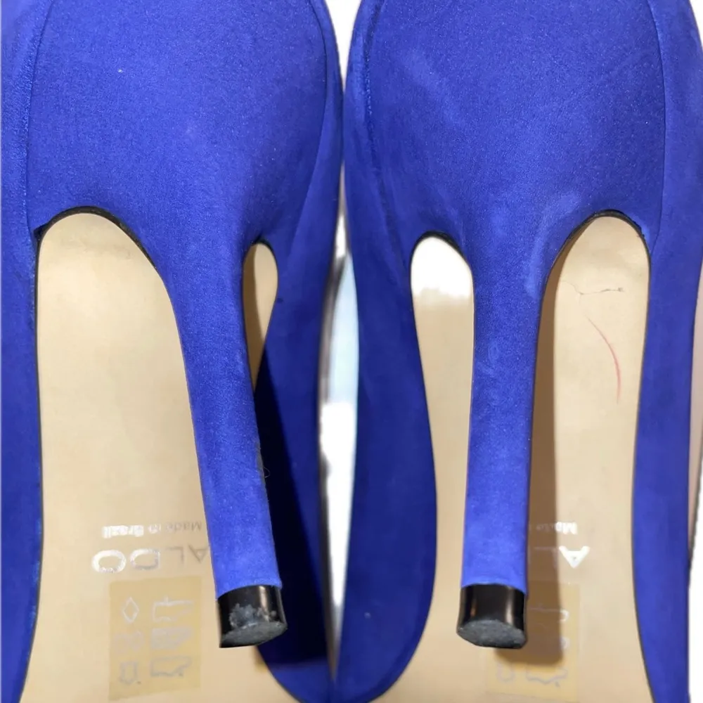 Aldo Piedim Blue Suede Peep Toe High Heel Booties Size 10 EUC - Image 9