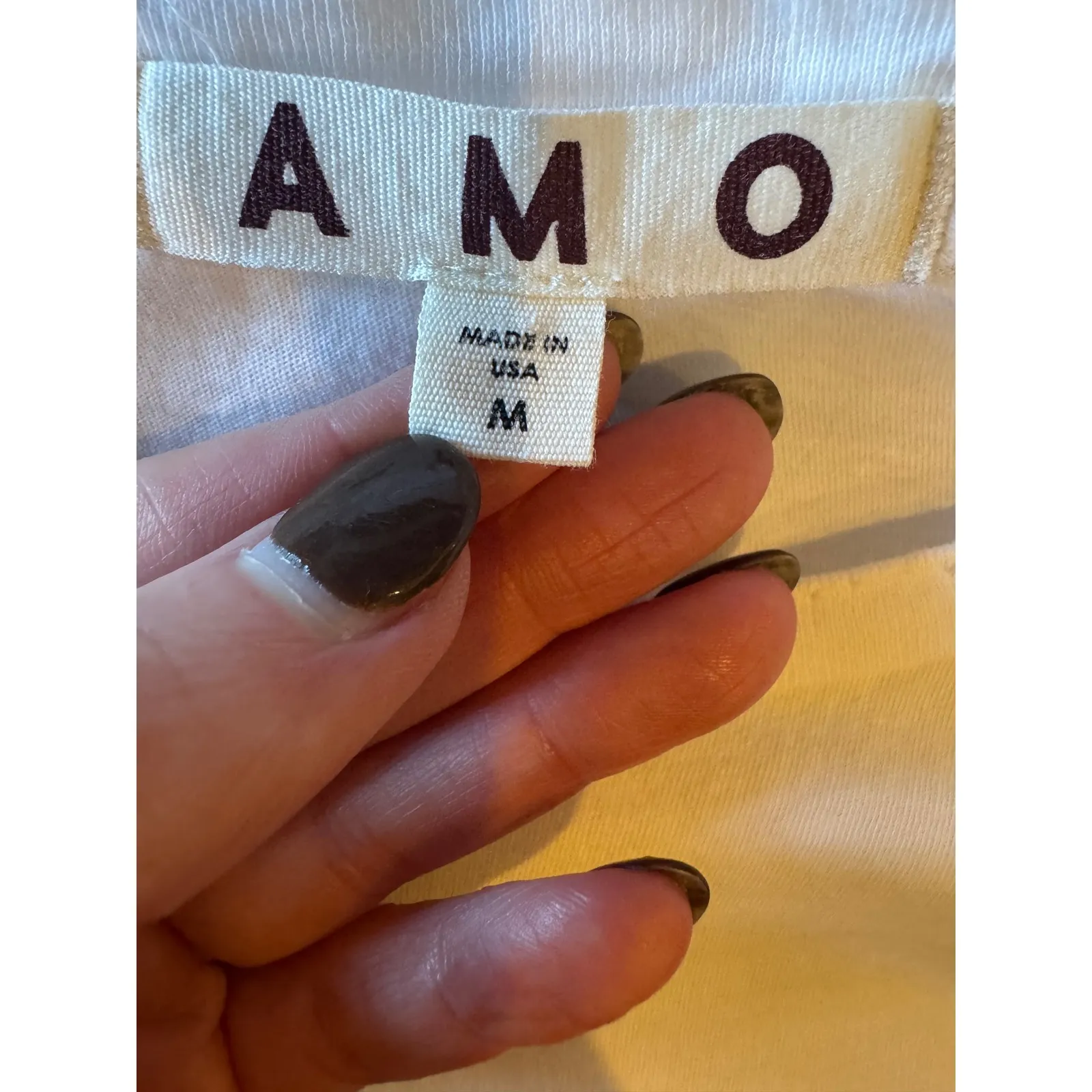 AMO Shirt Women Medium White Cotton Long Sleeve Distressed Tee Athleisure Preppy - Image 9