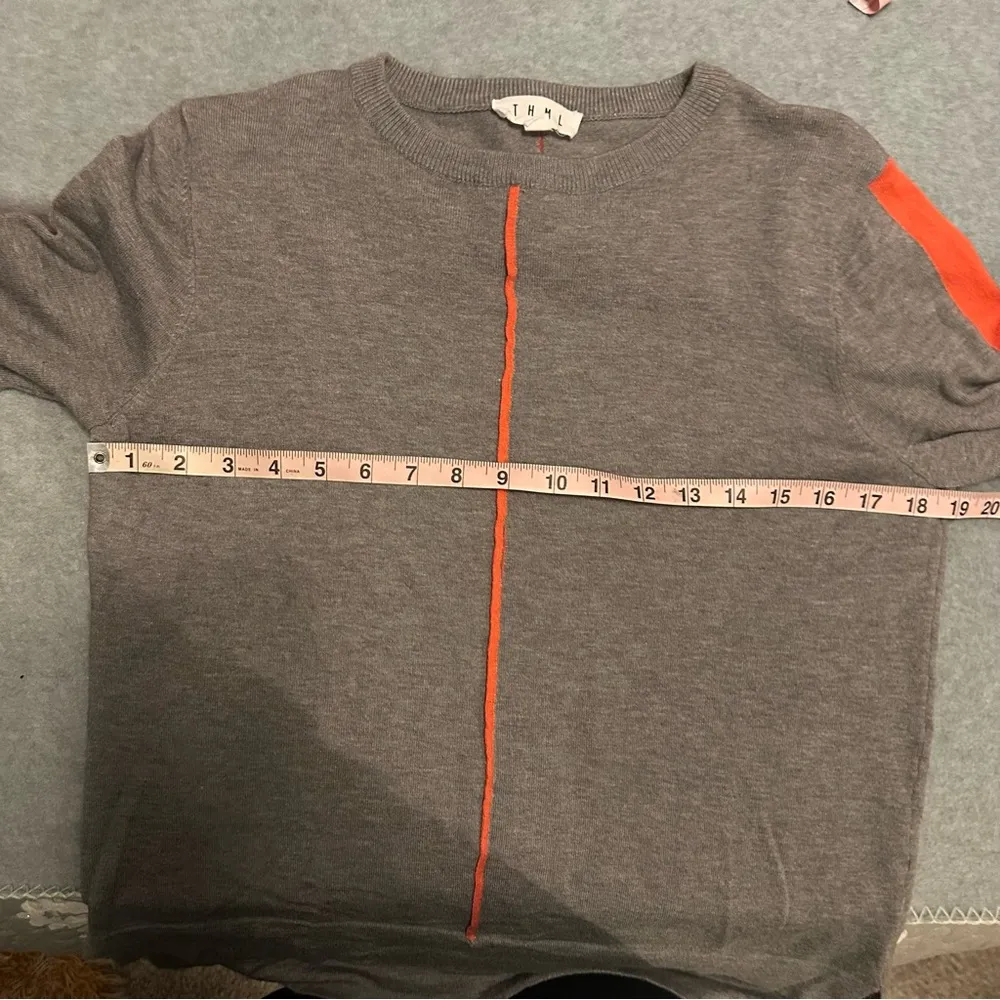THML gray orange striped long sleeve crewneck sweater size S - Image 5