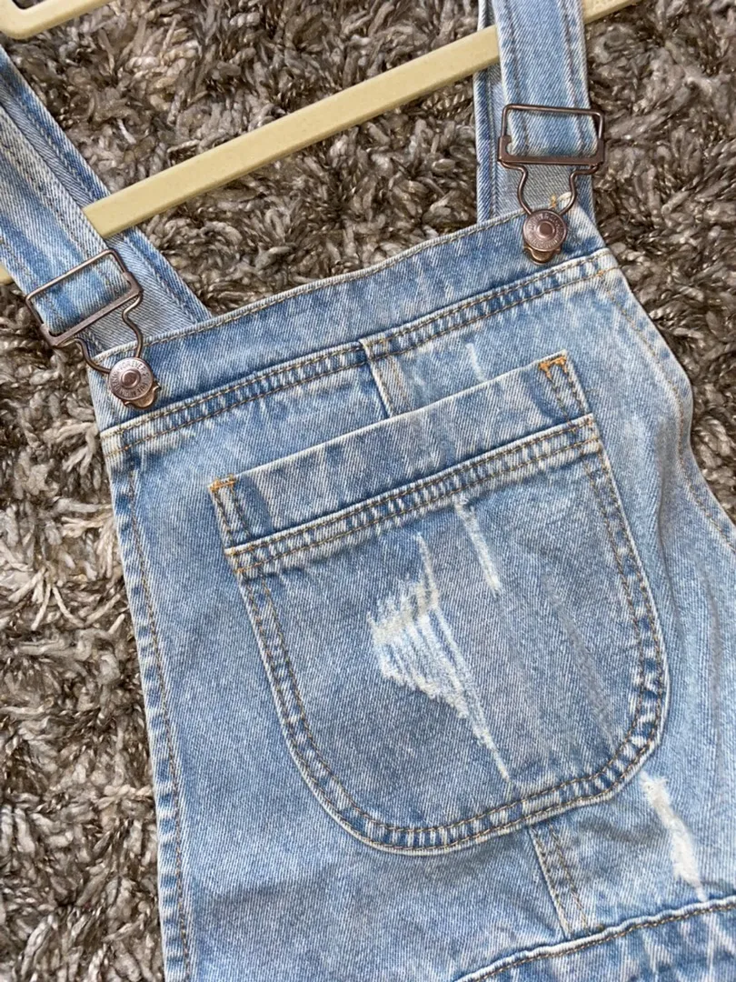 Distressed Denim Overall Dress - Image 3