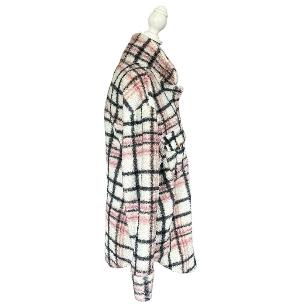 The Sweatshirt Project Plaid Fleece Button Up Pink & Black Shirt Jacket Sz Large - Image 2