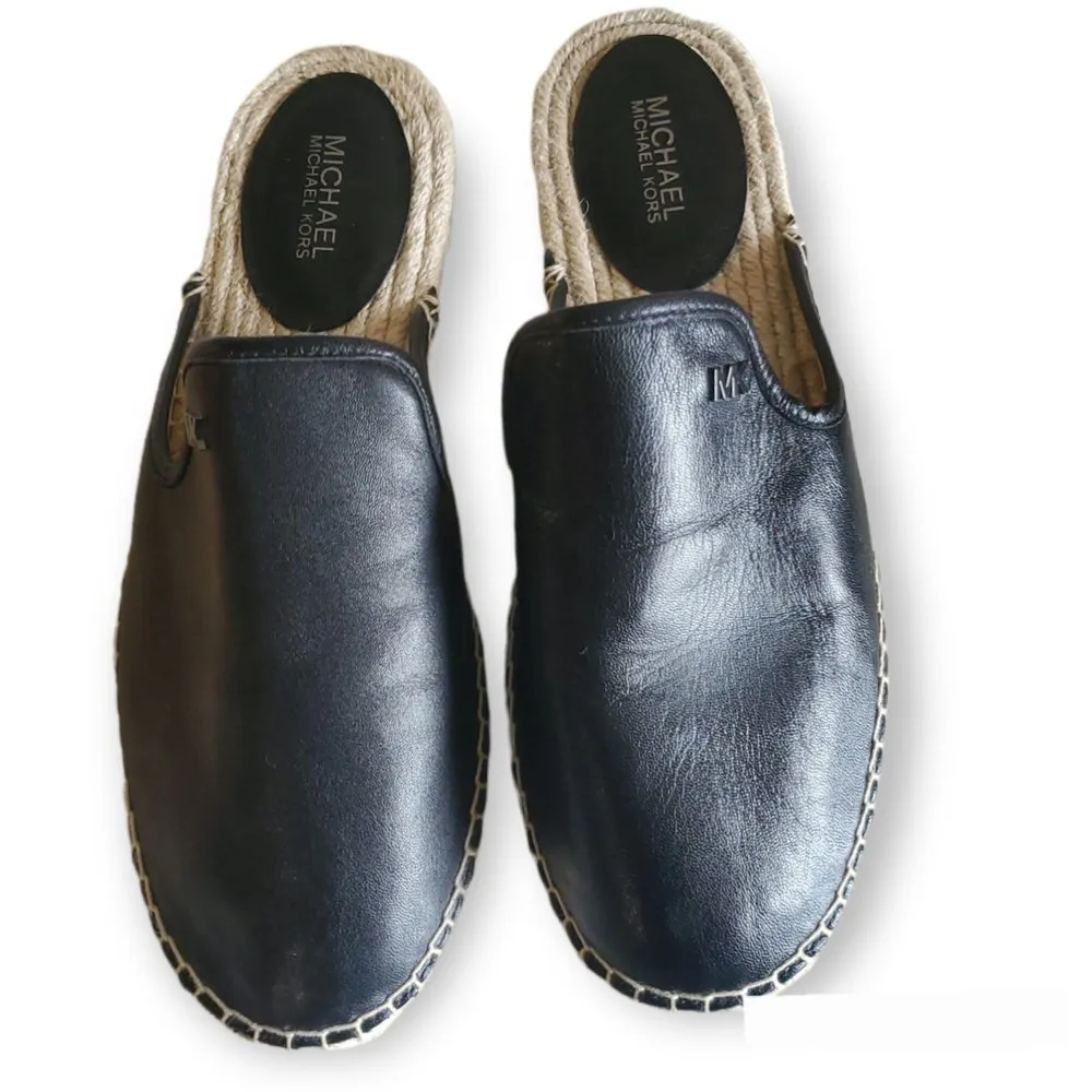 𝅺MICHAEL Michael Kors black Emilia Espadrille Slides Leather sandals-size 7M - Image 2