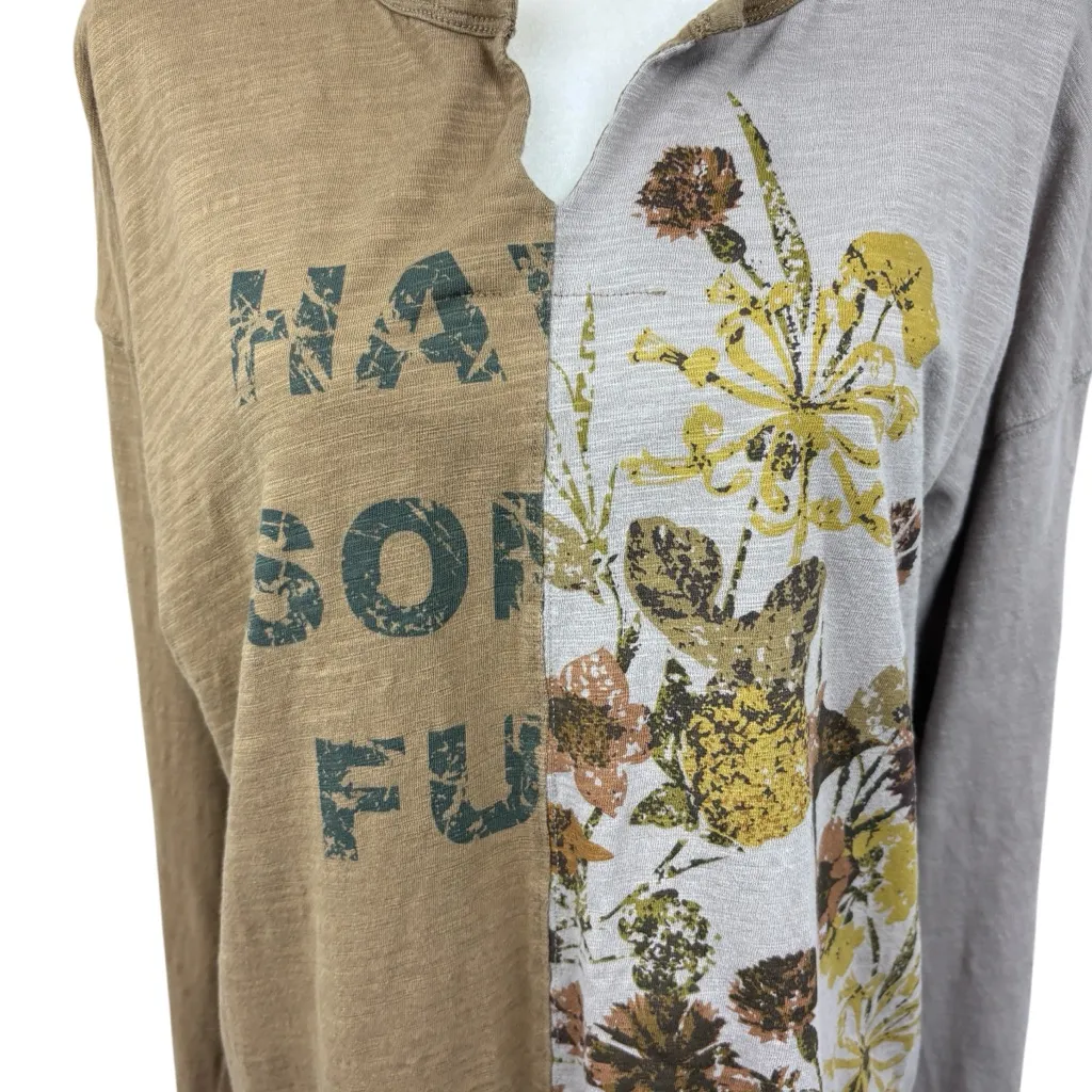 Cotton Bleu floral top size Large fairy y2k fall colorblock back to school Tan - Image 2