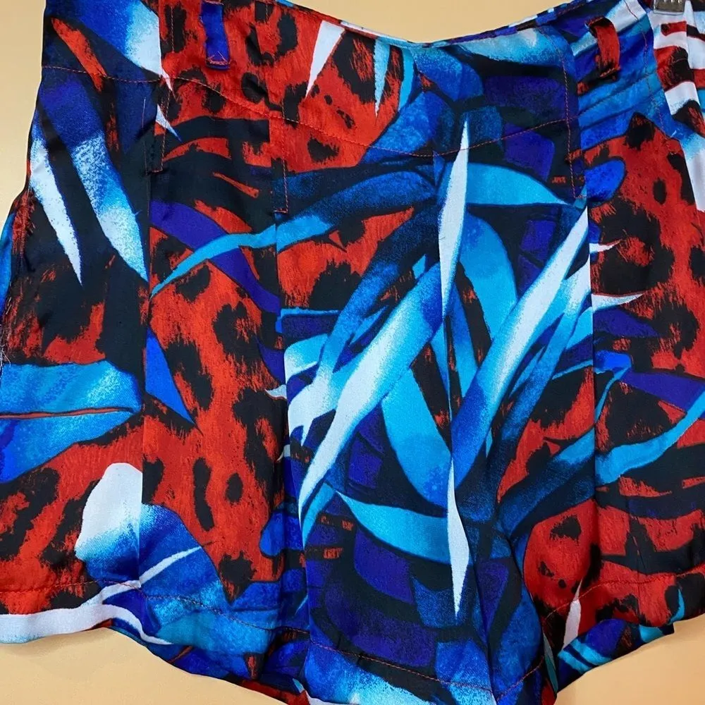 BEBE Tropical Red Blue White Silky Mini Shorts Size 0 - Image 5