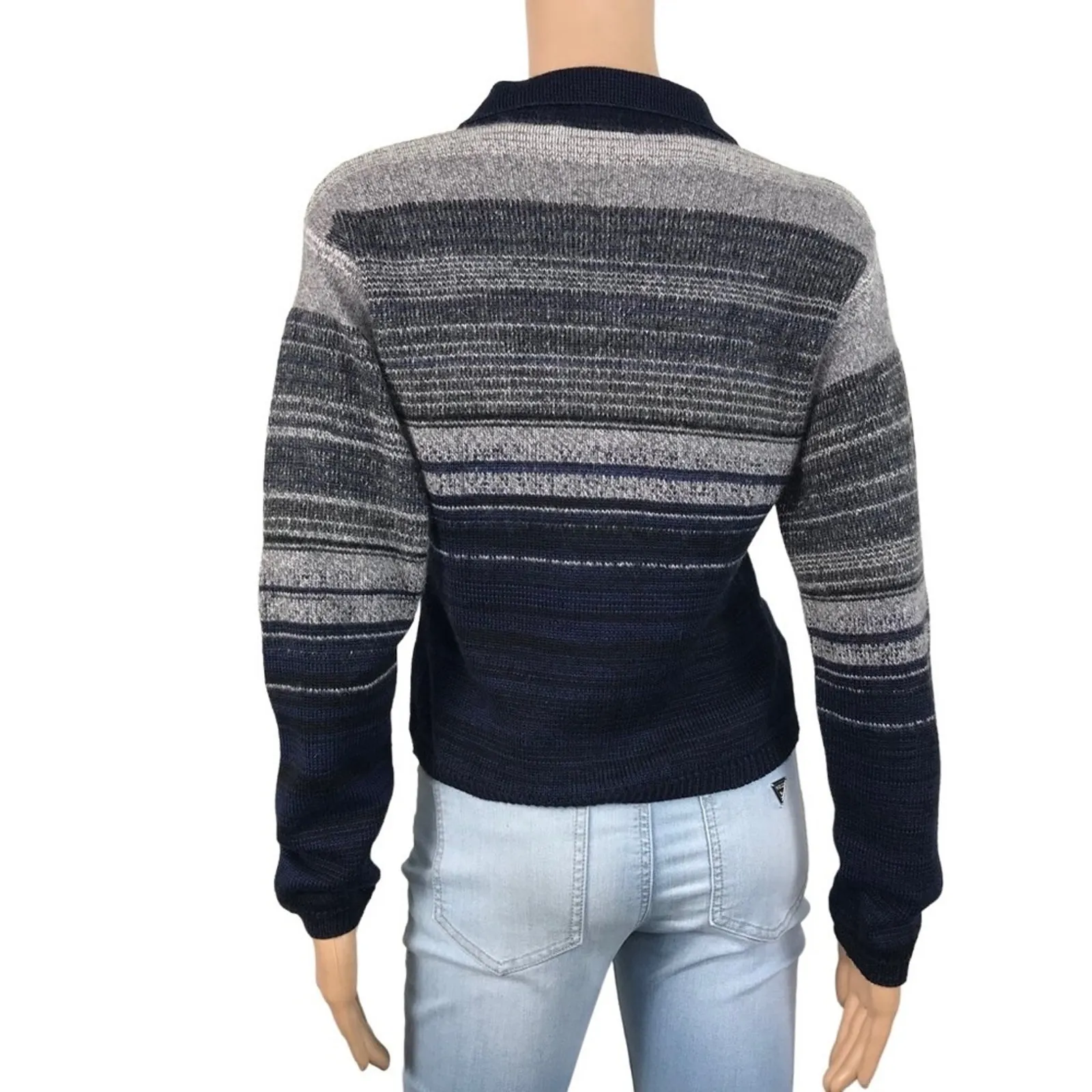 DIAPOSITIVE PARIS Lana Wool Cardigan Women S Retro 20's Boho Y2K Made In Italy Blue - Image 3