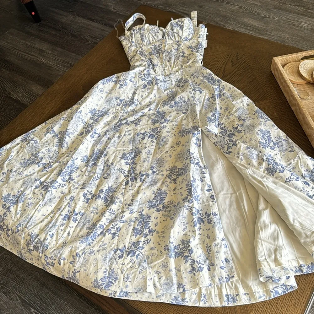 HOUSE OF CB TALLULAH BLUE WHITE FLORAL MIDI DRESS, Size X-SMALL, $255 - Image 14
