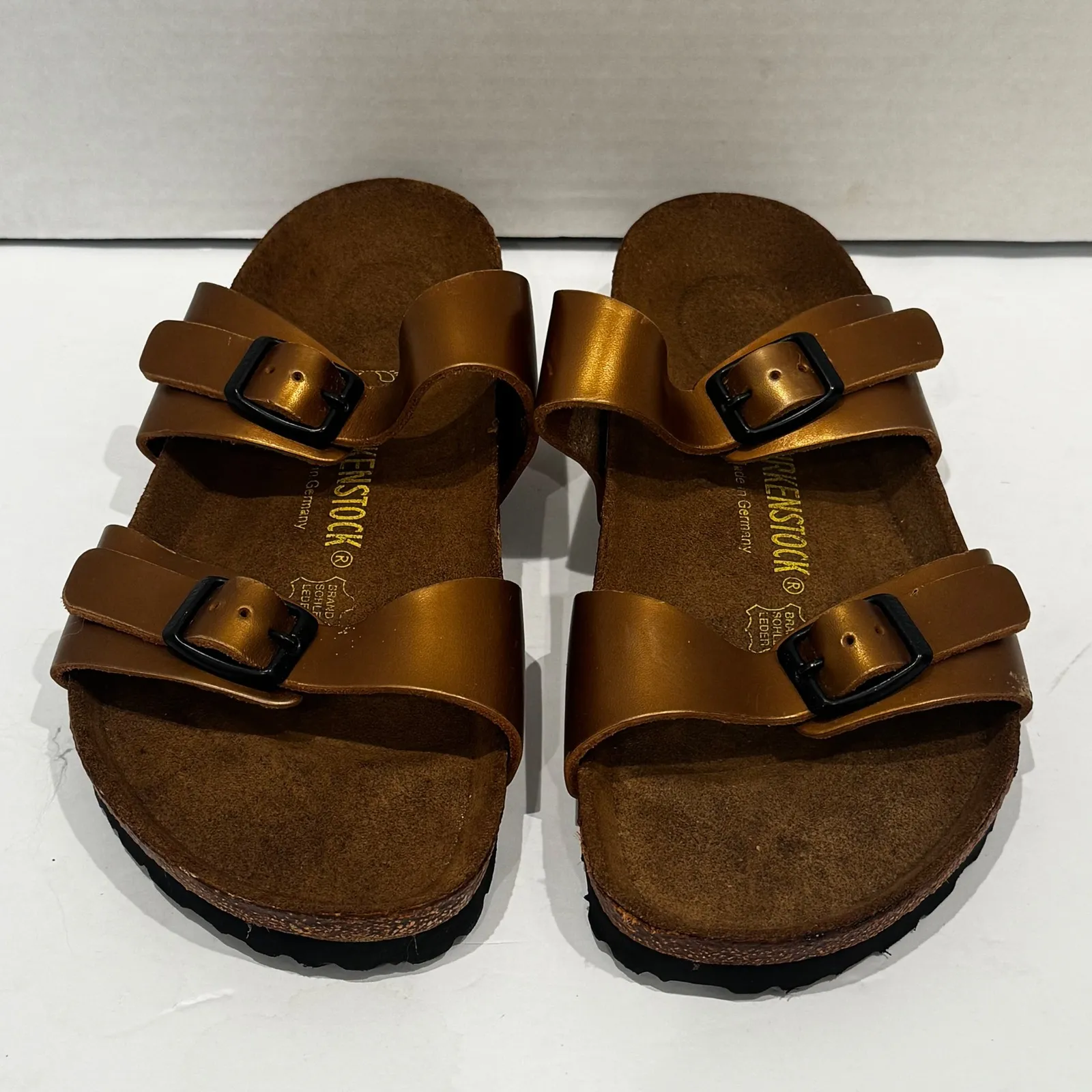 Birkenstock Arizona Two Strap Sandals Metallic Bronze Cork Footbed Women Size 39 - Image 2
