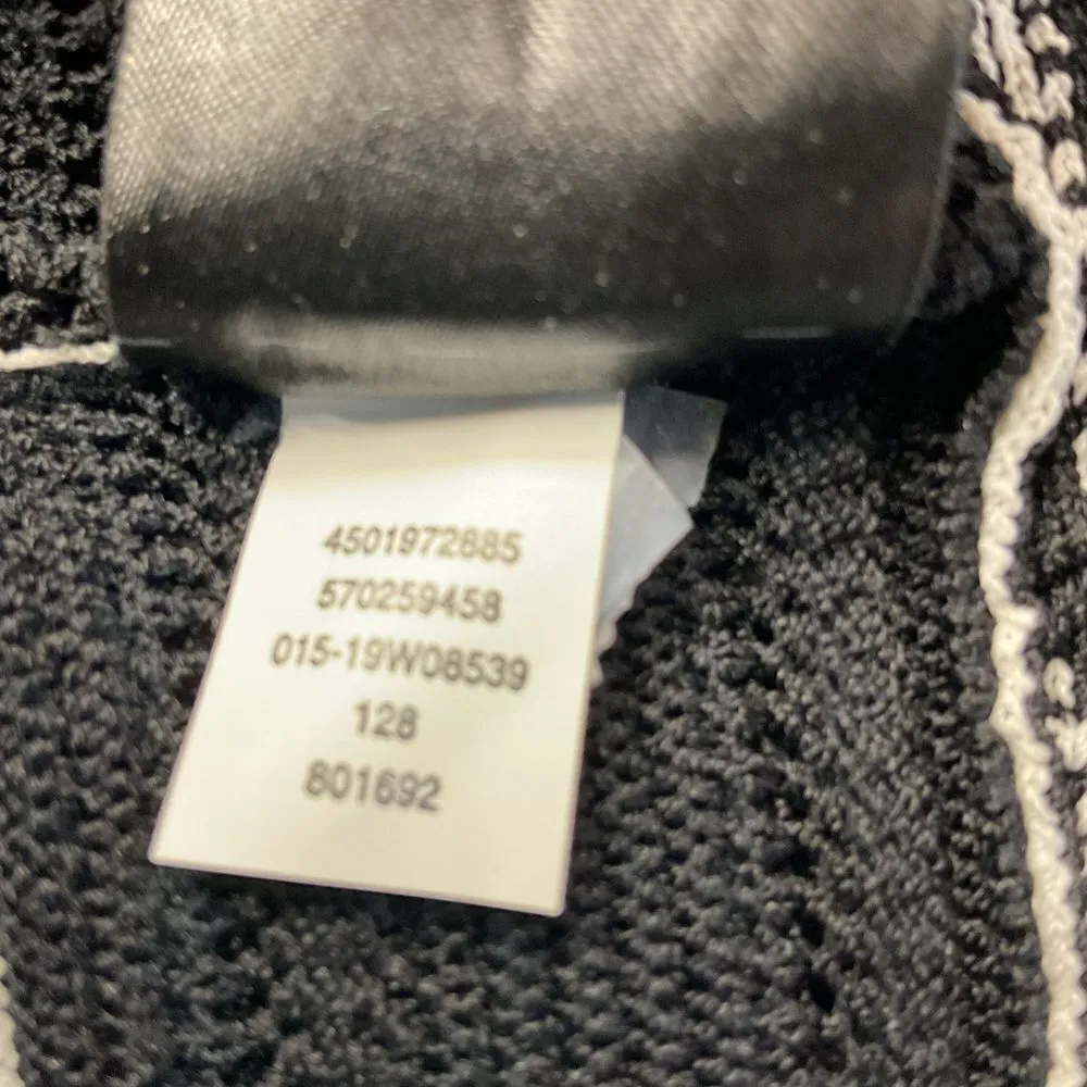 White House Black Market Stretch Crochet Peplum Knit Top Size Medium Black White - Image 12