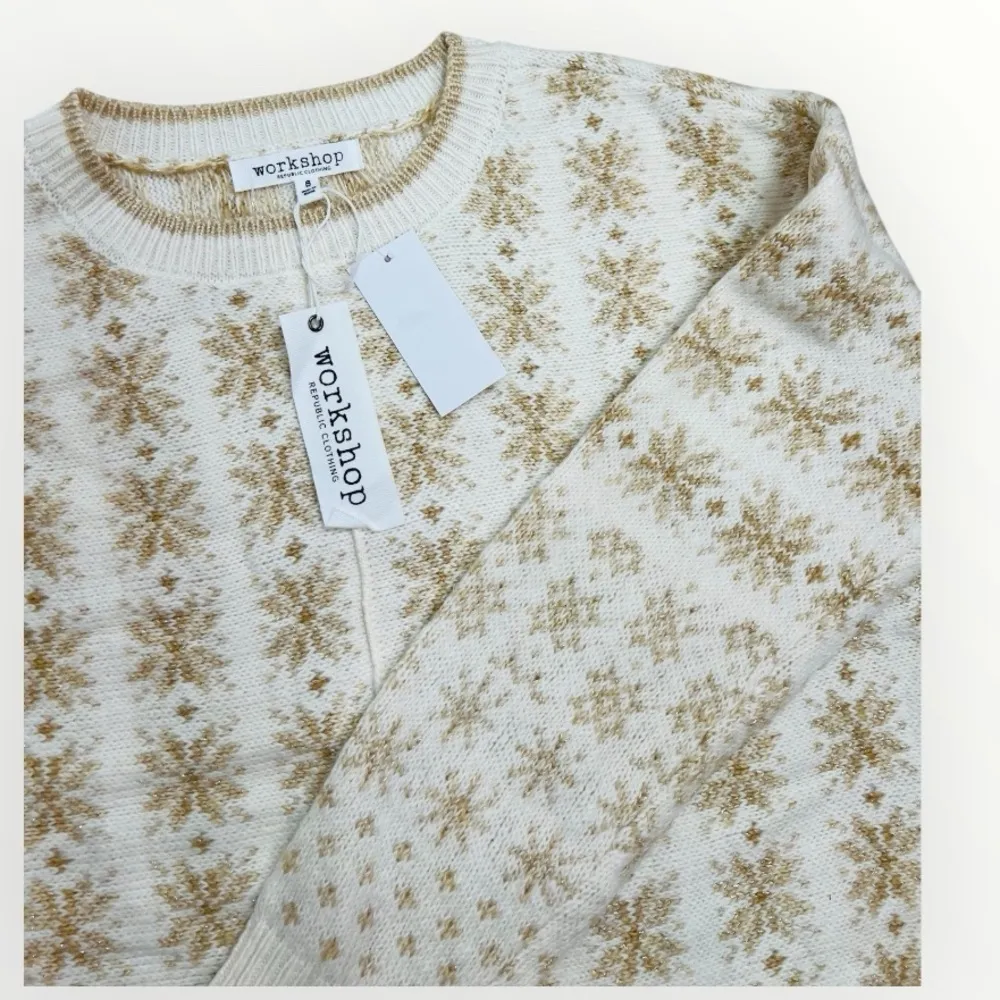 NWT Workshop Republic Clothing Womens Sweater Size XS Fair Isle Cream Gold Cozy - Image 2