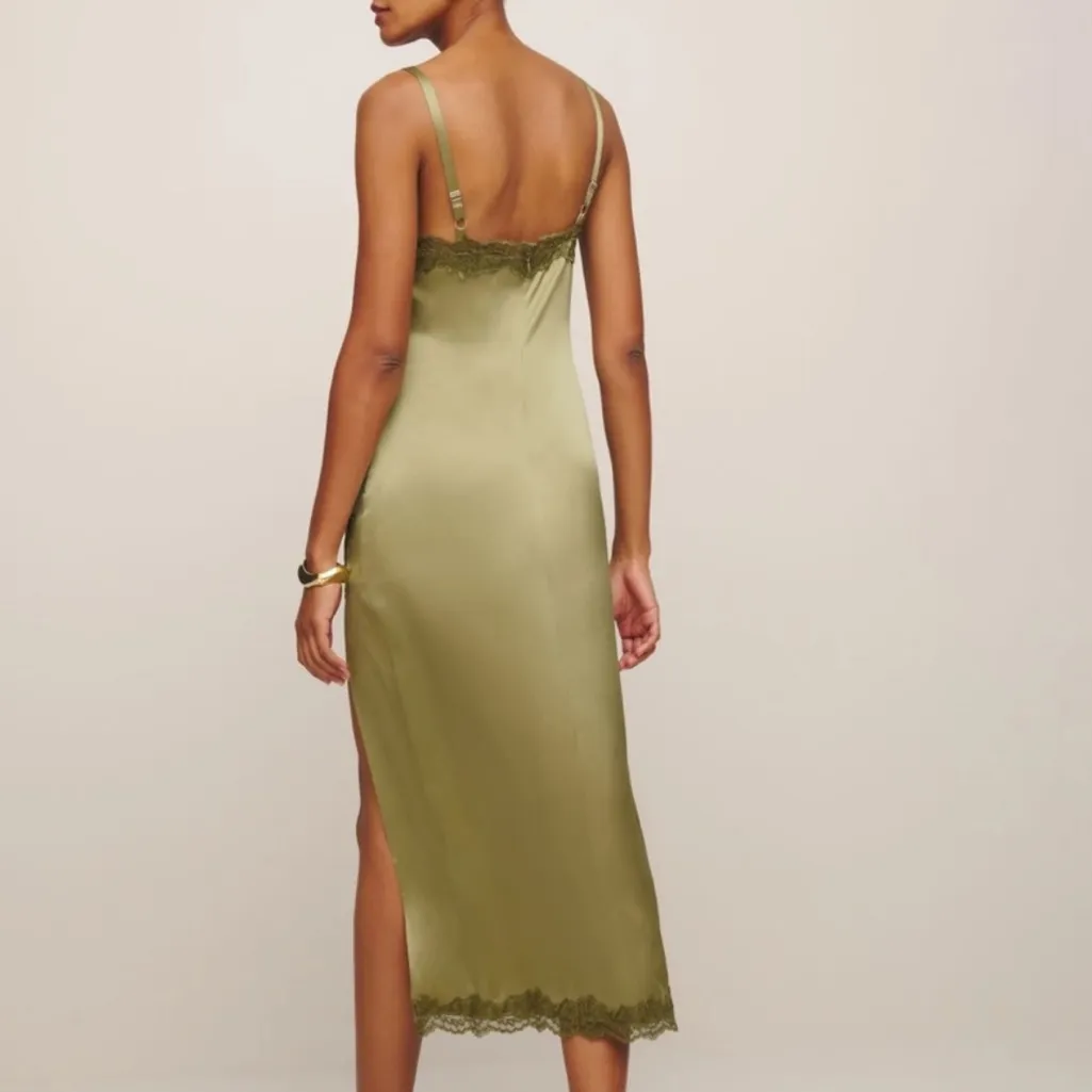 NWT Reformation Karissa Silk Maxi Dress in Olive Oil Green Size 4 - Image 4