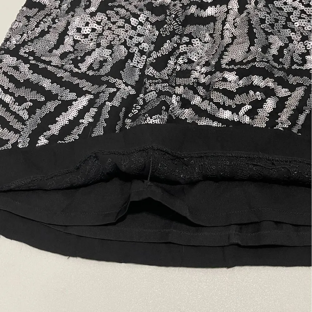 Theory Silk Mini Sequin Skirt Black Silver‎ Size 2 - Image 11