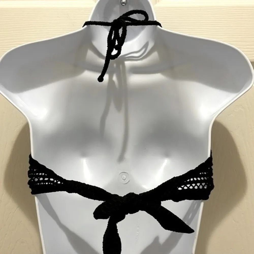 Robin Piccone Black Halter Crochet Bikini Top - Image 4