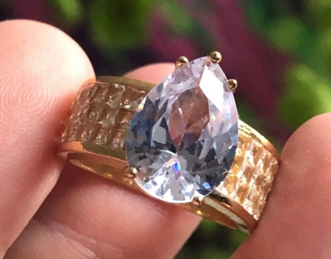 Women’s teardrop cubic zirconia 18kt gold vermeil square cut cocktail ring 6 NIB - Image 5