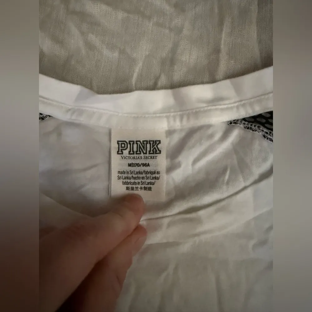 PINK Victoria's Secret White Crop Top with Black Mesh Sleeves - Image 5