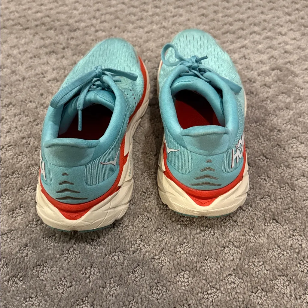 Hoka Women's Teal and Coral Clifton 8, in Size 7 - Image 3