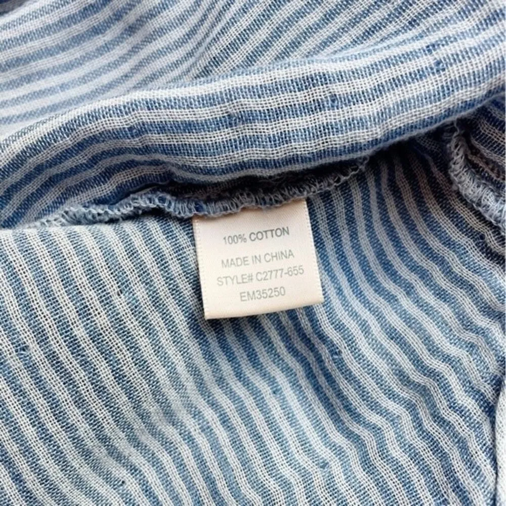 Cloth & Stone Plaid Henley Crinkle Cotton Roll Tab Sleeve Blue Women’s Size XS - Image 11