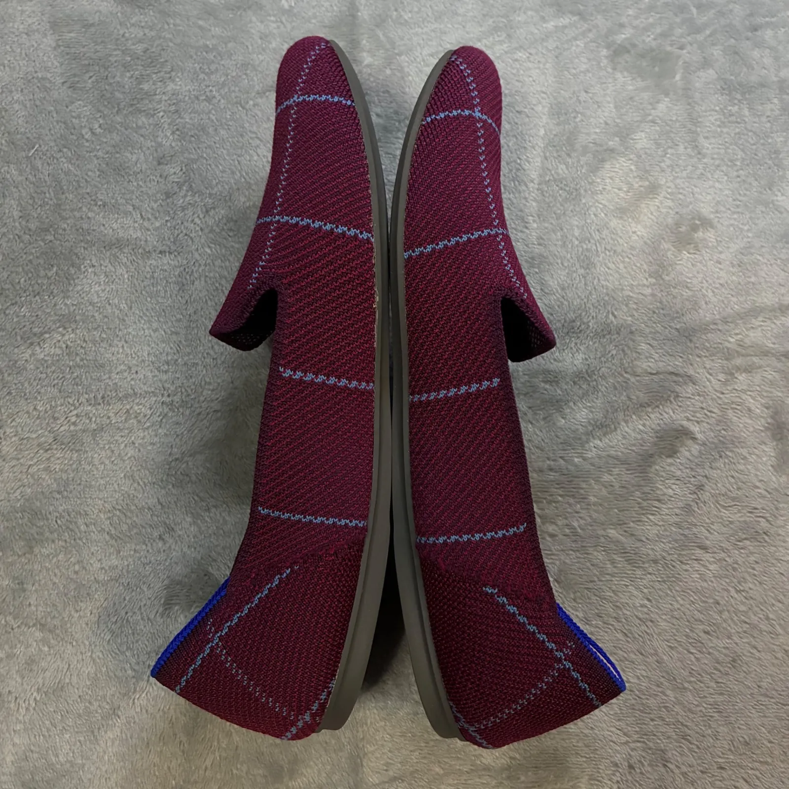 ROTHYS Loafer Burgundy Windowpane Plaid Women's 10.5 Knit Comfort Slip On Shoes - Image 6