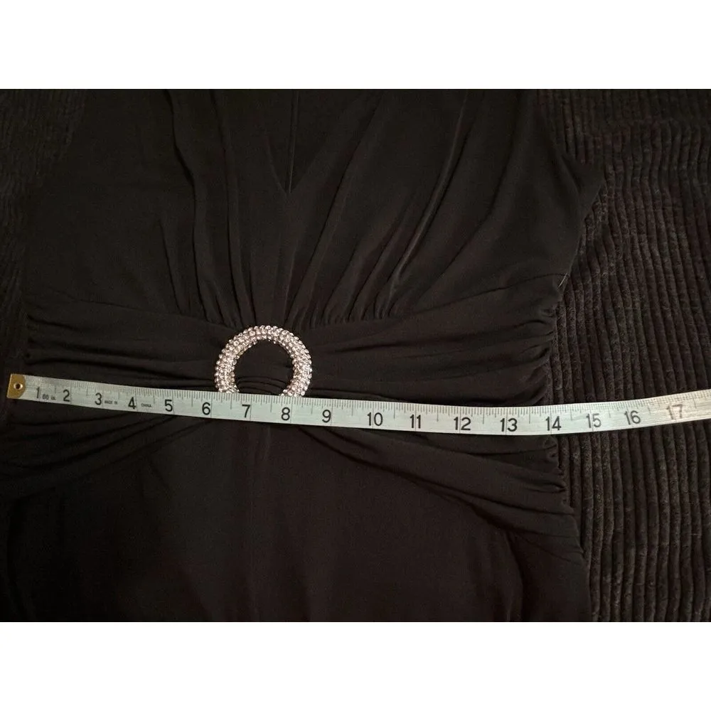 Metaphor Black Sleeveless Dress Long Rouched‎ Waist Back Zip Size Gemstones - Image 9
