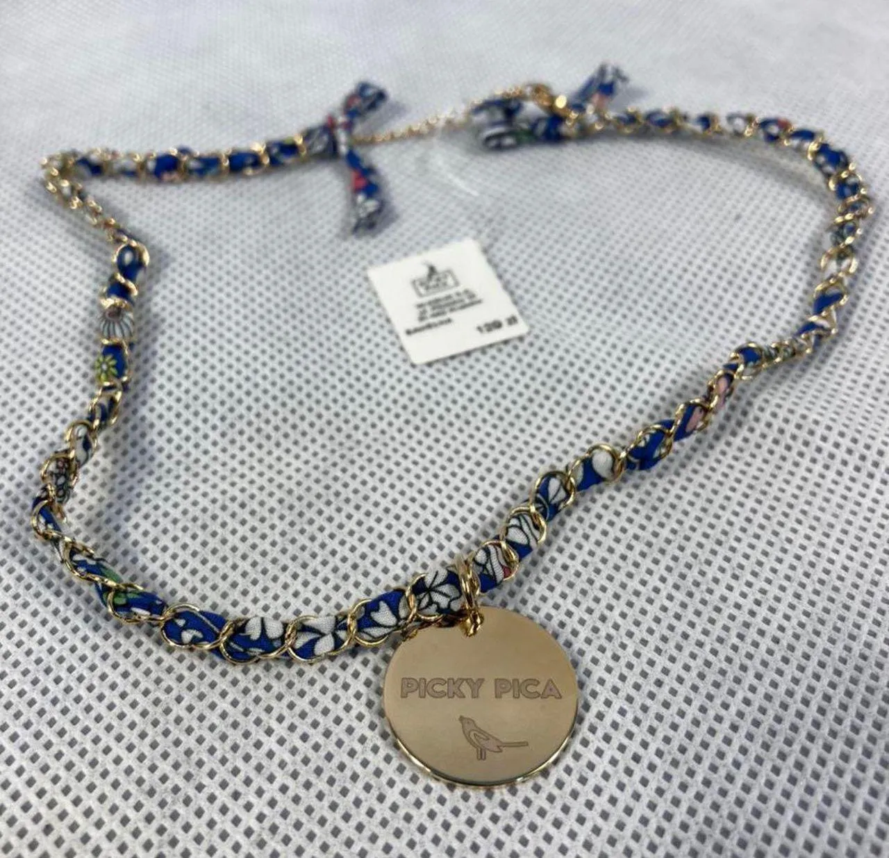 Picky Pica NWT  Necklaces Mix of Cotton fabric, Silver Chain and Brass Plate - Image 3