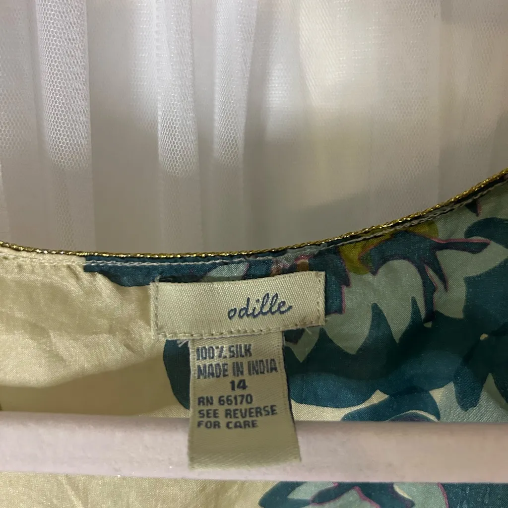 Vintage Anthropologie Y2k Odille 100% Silk Blouse Green Size 14 - Image 3