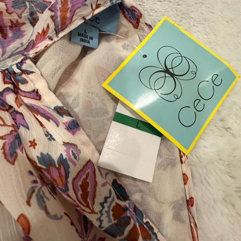 CeCe Women's Sleeveless Dressy Top - Pink with White flowers Size Large NWT - Image 4