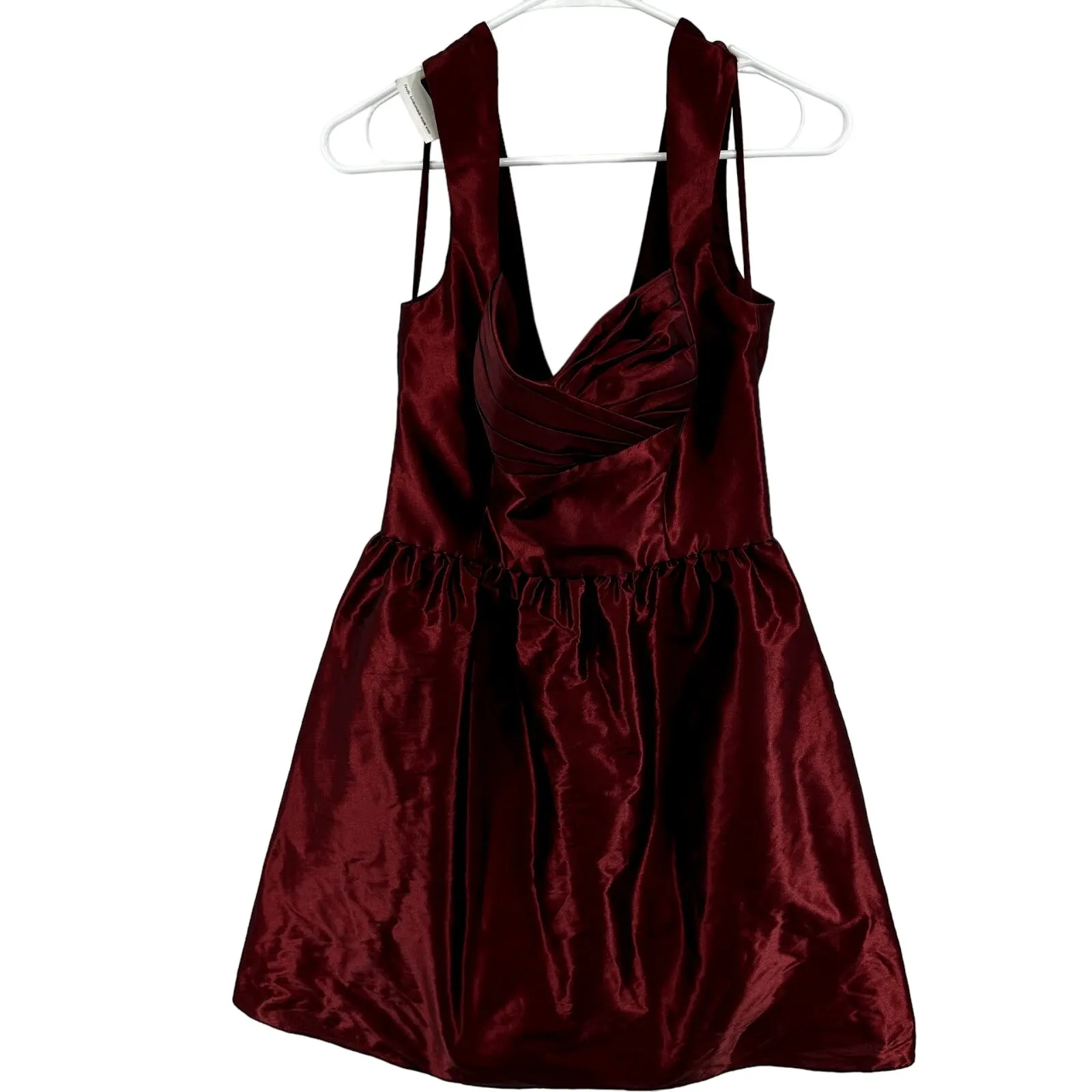 Amsale A Line Bridesmaid Mini Dress Satin V Neck Prom Pintucked Garnet 10 NWT Red - Image 2