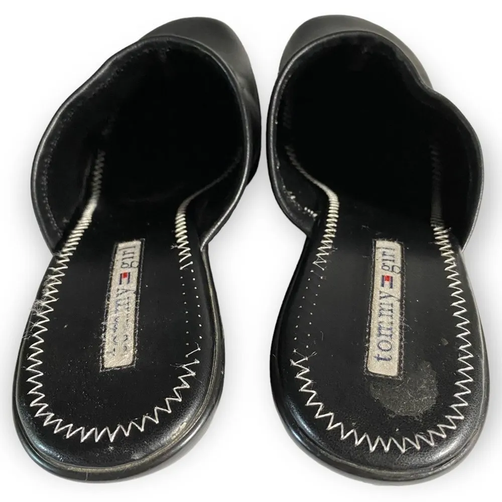 Vintage Y2K Tommy Hilfiger Girl Black Leather Wedge Mules - Image 10