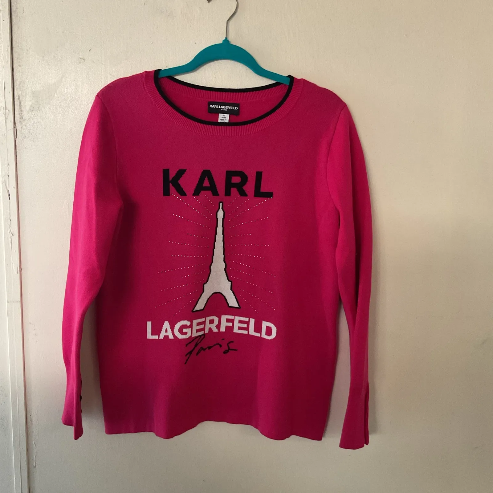 Karl Lagerfeld Paris Hot Pink Eiffel Tower Sweater – Size M Size M - Image 5