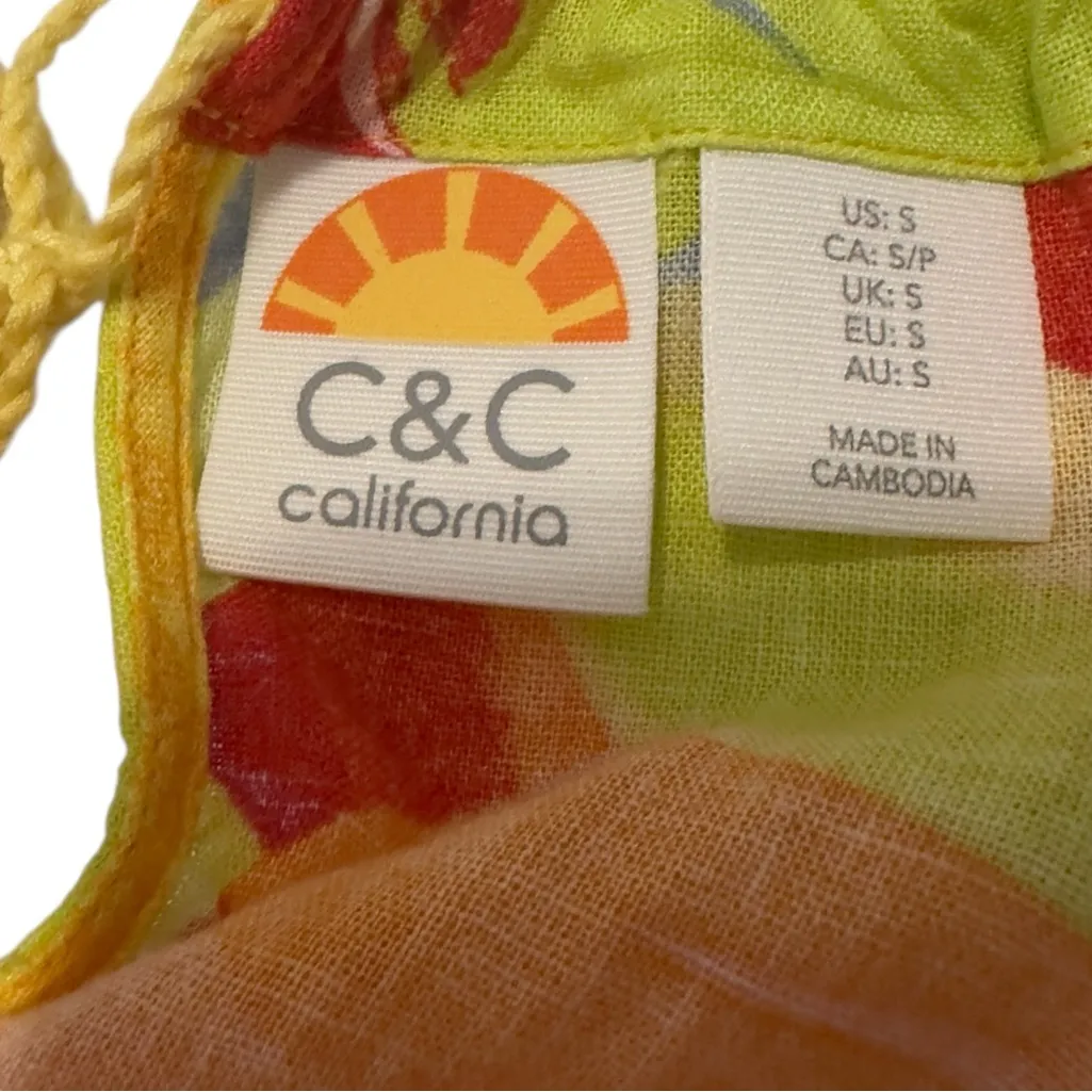 C&C California Tropical Bright Print Halter Maxi Sun Dress Linen‎ Blend S Orange - Image 3