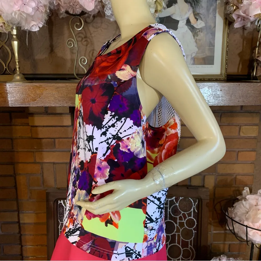 Bongo  MULTI-COLOR ABSTRACT PRINT JUNIOR PLUS MESH BACK TOP (2X) - Image 6