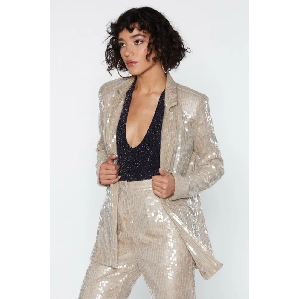 Nasty Gal Champagne Sequin Blazer Party Open Front Size US 2 | Jacket Only - Image 8