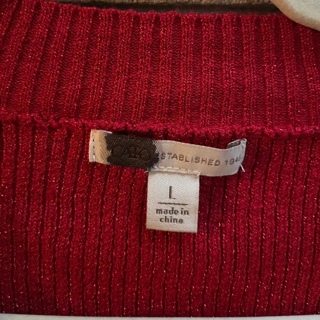 Cato Fashions SHIMMER BOW BUTTON CARDIGAN Holly Red Sparkle Holidays Large - Image 5