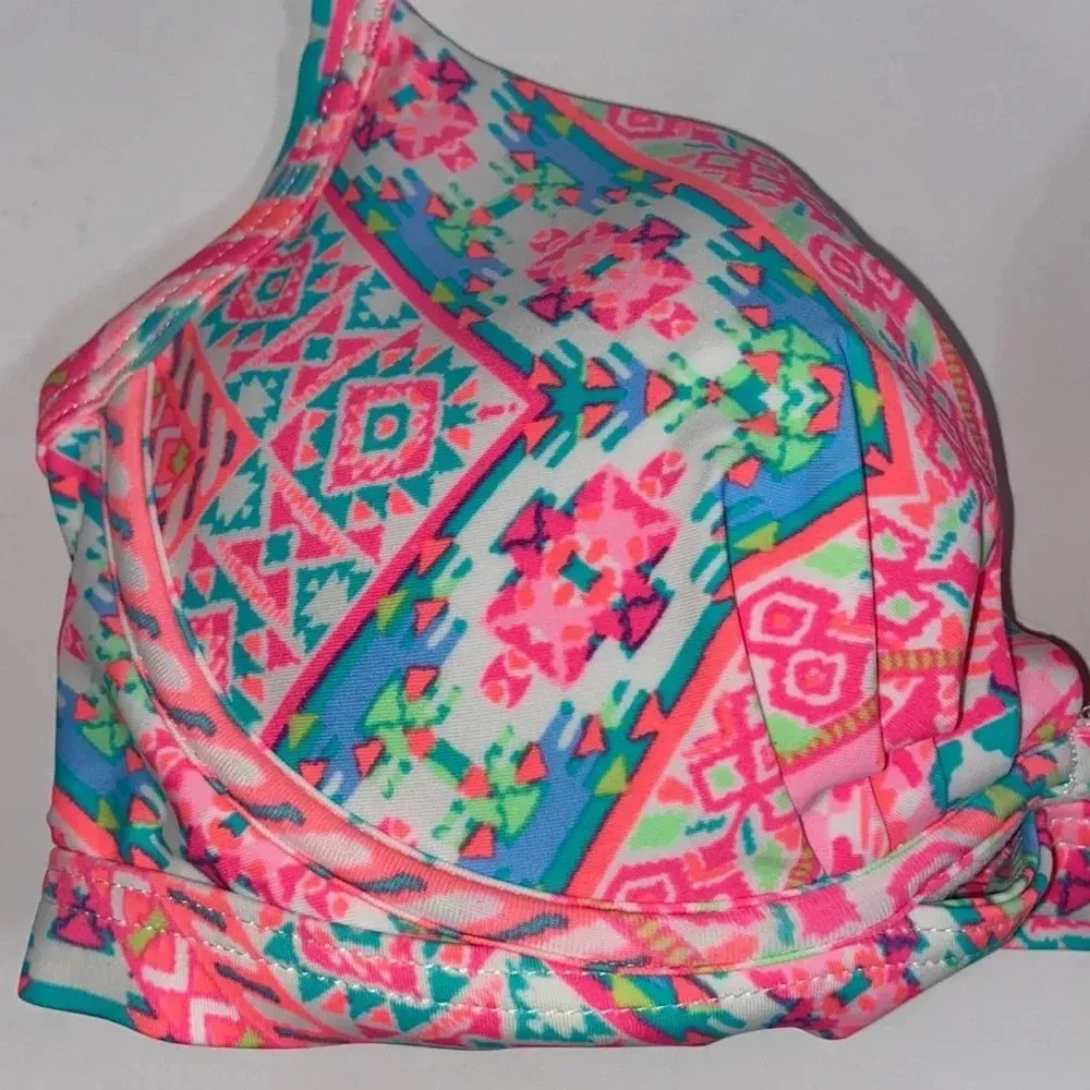 NWT  34B/C Amy halter push-up bikini top bright hot orange pink - Image 3