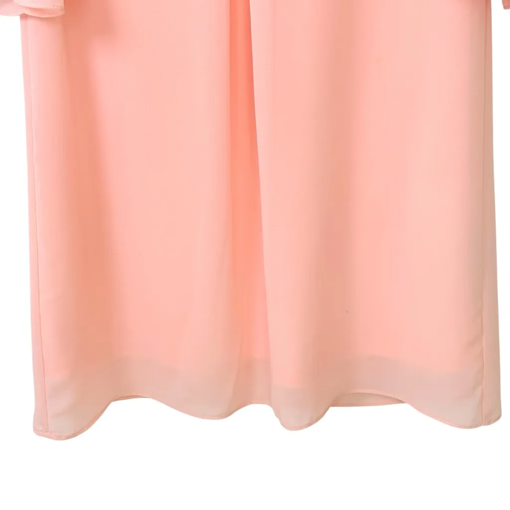 Y2K Ally B. Dainty Feminine Pink Chiffon Dress S Bow Bell Sleeve Fairy Coquette - Image 5