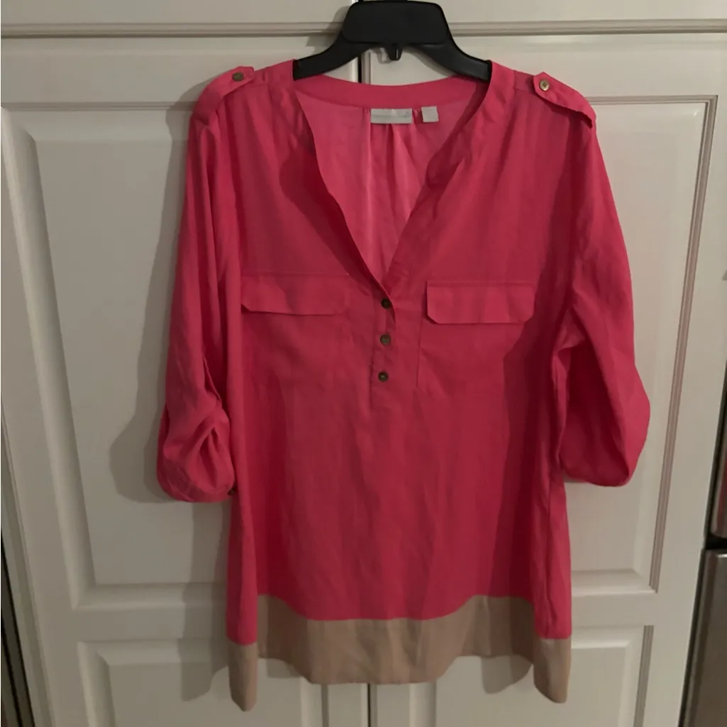 New York & Company Fustian Pink Tunic Blouse Front‎ Pockets Size large. - Image 2