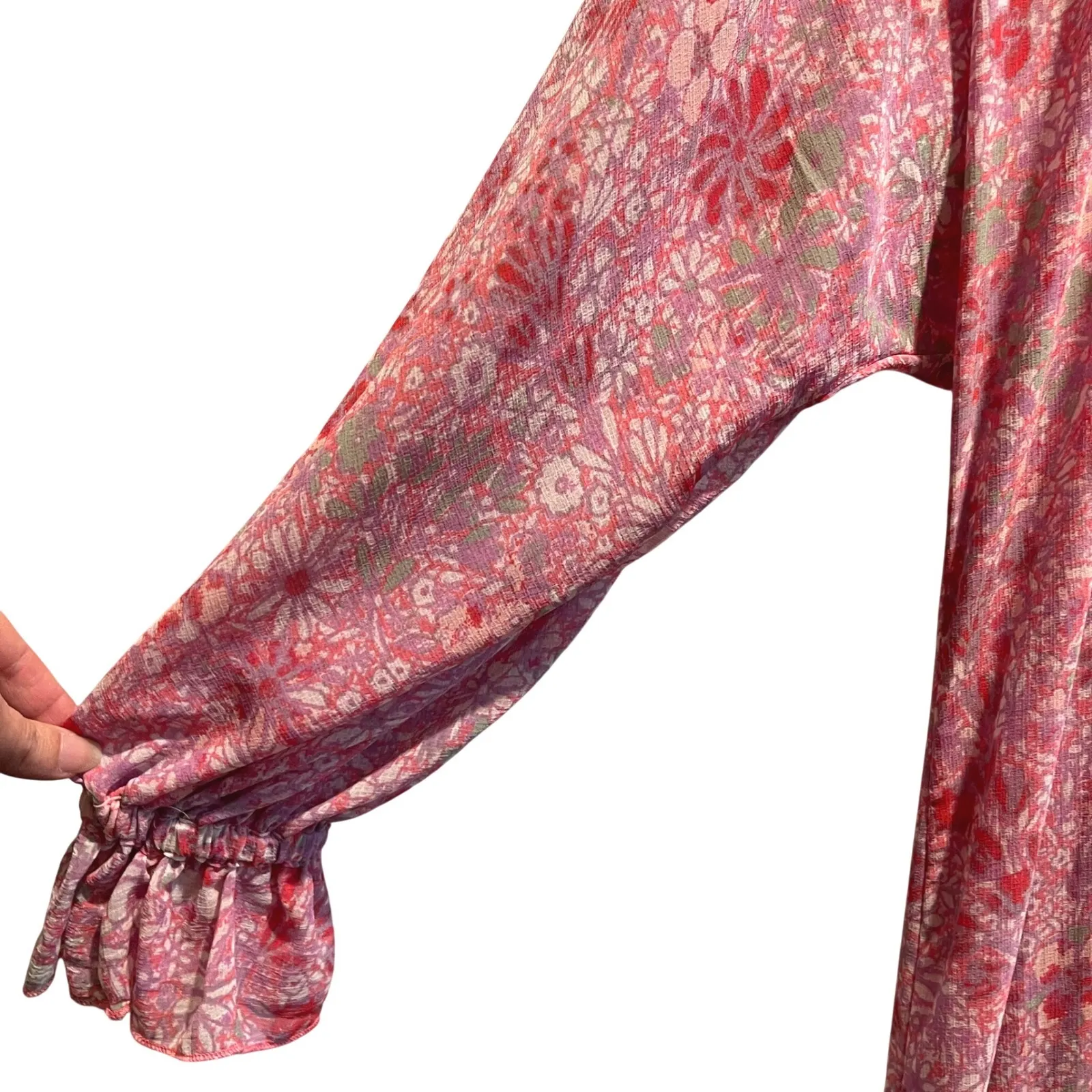 Free People Feeling Groovy Summertime Pink Floral Ruffle Neck Maxi Dress Medium - Image 4