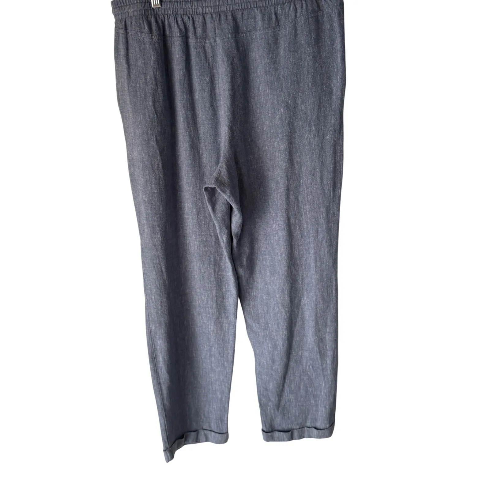 Ellen Tray Linen Blend Drawstring Waist Pants Women Large Blue Casual Comfort - Image 4