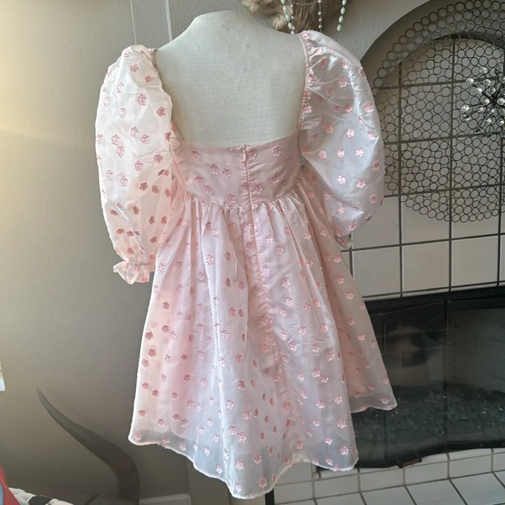 Storia Pink babydoll Sheer Floral Dress size small new - Image 5
