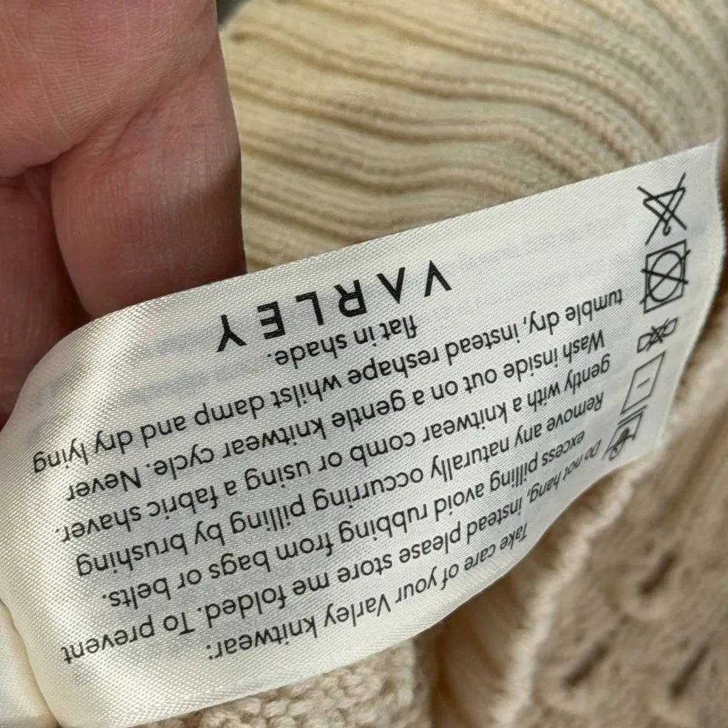 Varley Gaines Half Zip Sweater Top S Cream Cotton Pineapple Open Knit Coastal - Image 15